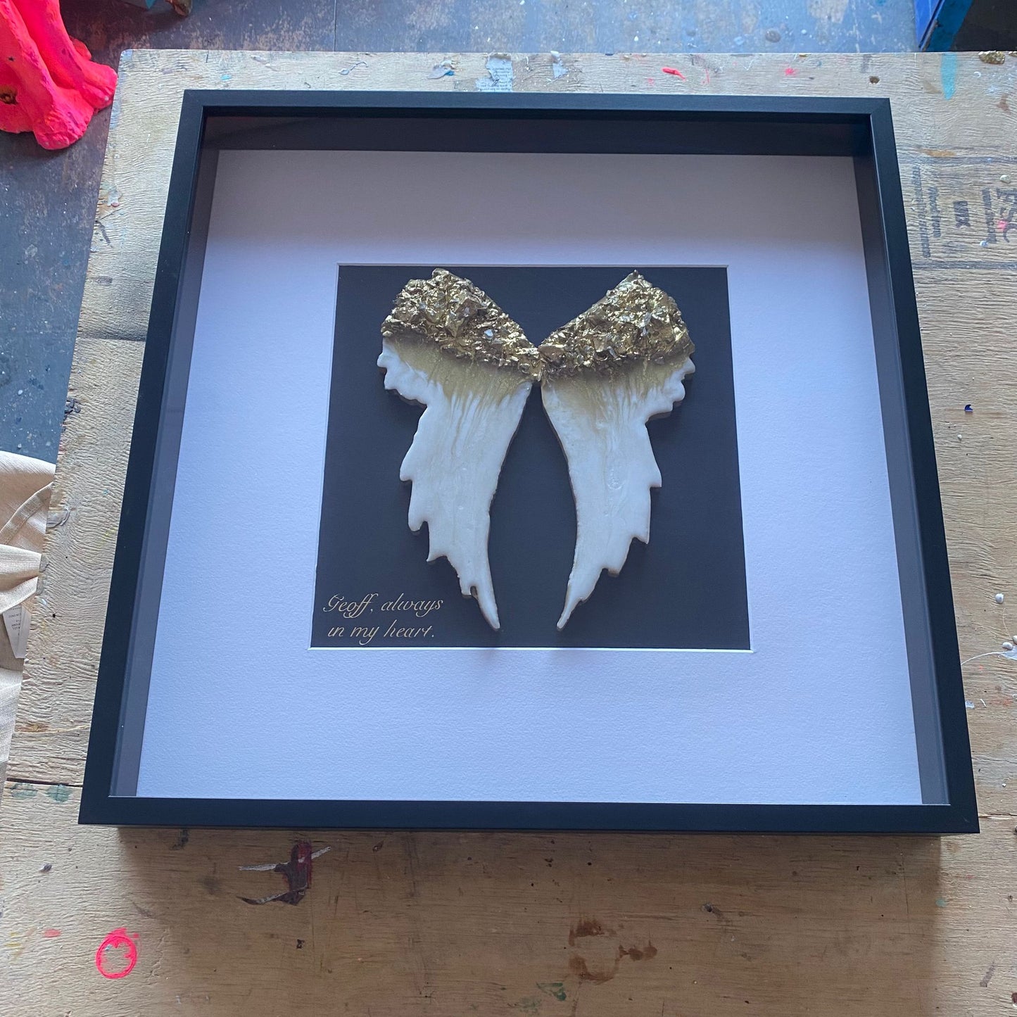 Framed Angel Wings with Ashes