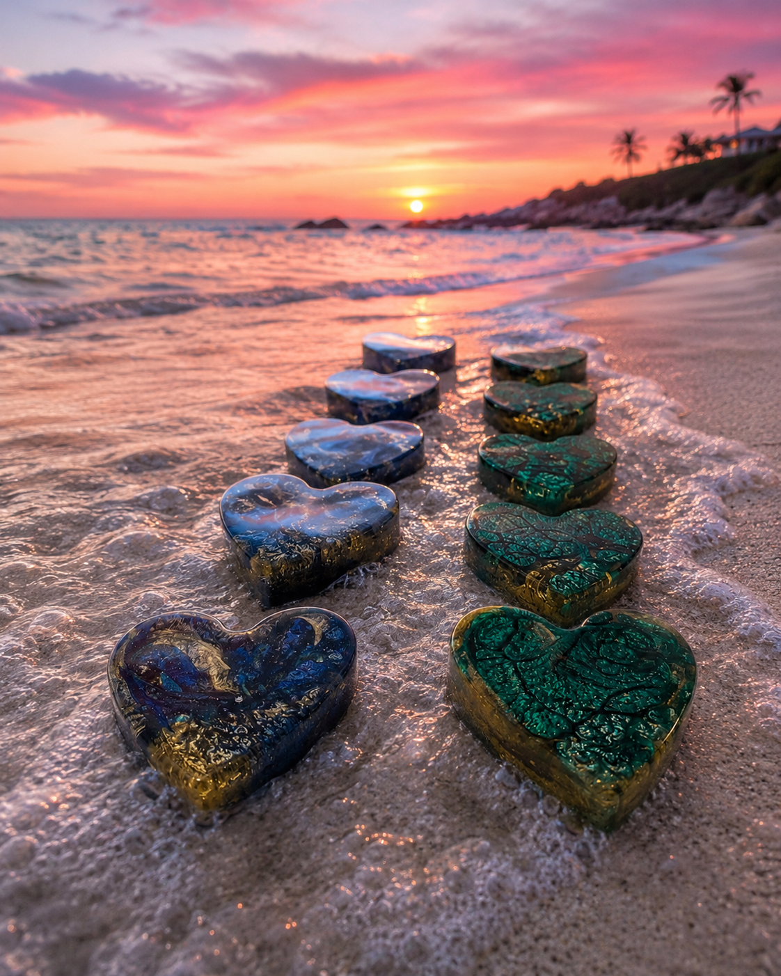 Palm Hearts containing ashes.